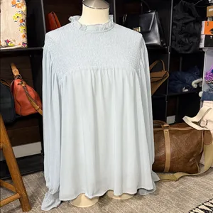 Entro Light Blue Smocked Blouse thumbnail 2