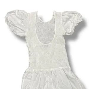 Ganni Smocked Poplin Midi‎ Dress in White Organic Cotton thumbnail 9