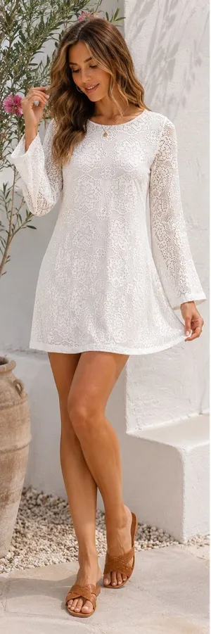 Element Eden White Lace Bell Sleeve Mini Dress NWT Medium Boho Festival thumbnail 1