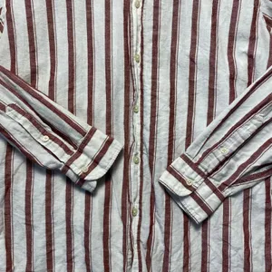 Zara Relaxed Fit Striped Long Sleeve Shirt Womens Size M Brown White‎ thumbnail 3