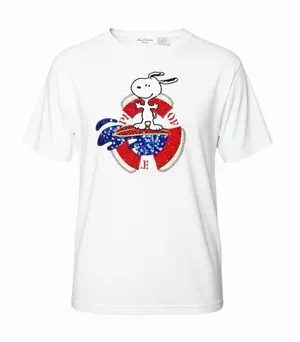 Vintage Y2K‎ Snoopy Style Kitsch Beaded Sequin Tee Womens M USA Novelty thumbnail 1