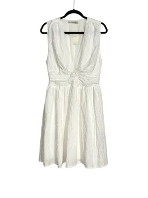 NWT Abercrombie & Fitch Textured Plunge White Mini Dress MEDIUM TALL thumbnail 3