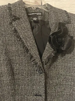 Norton McNaughton Women's Tweed Fringe Blazer Black White Sz 10P thumbnail 2