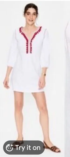 Boden Naomi‎ White Swim Coverup with Red Pom-Pom Trim 6L thumbnail 1