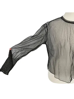 Zara Goth Romantic Sheer Black Polka Dot Long Sleeve Blouse Size Medium thumbnail 6