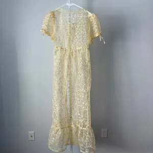 Anthropologie XS Canary Yellow Sheer Floral Maxi Dress‎ Women New Tie Front Boho thumbnail 9