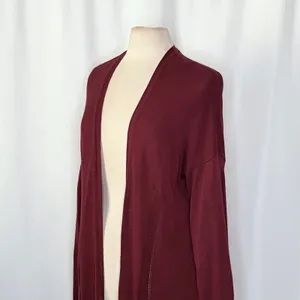 By ANTHROPOLOGIE Pointelle‎ Long Cardigan Sweater Purple Burgundy Cottage Medium thumbnail 6