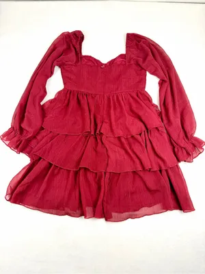 Bohme Tiered Ruffle Mini Dress Red Shimmer Cottagecore‎ Boho Small thumbnail 2