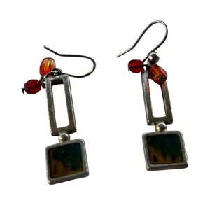 Chico's‎ Earrings Silver Red Geometric Vintage Boho Drop Dangle Jewelry thumbnail 1
