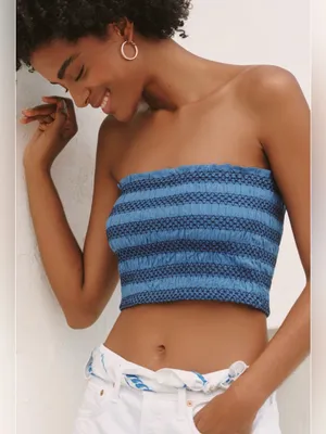 Anthropologie Celandine Strapless Smocked Top in‎ Marina XL NWT thumbnail 2