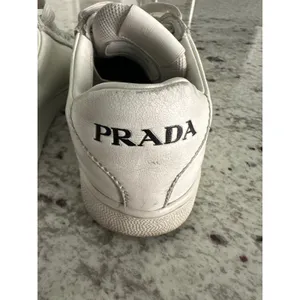 Prada white leather womens sneakers shoes 35 USED thumbnail 12