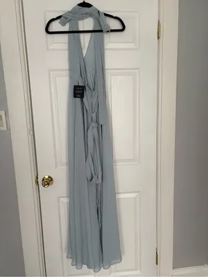 Lulus Light Blue Halter Maxi Dress Elegant Chiffon Flowy Gown Size L thumbnail 7
