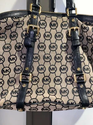 Michael Kors Black and Beige MK Monogram Satchel with Crossbody Strap thumbnail 2