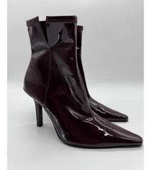 Zara Patent Leather High Heel BURGUNDY Boots Womens 36 thumbnail 3