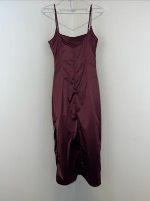 Abercrombie & Fitch Burgundy Satin Slip Midi Dress thumbnail 6