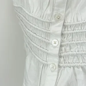 Madewell Smocked Button Front Top Poplin Cotton Eyelet White Stretch Medium NWT thumbnail 14