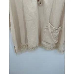 Nubian Queen Tank Women 4X Cream Rayon Linen‎ Lagenlook Boho Fringe Pocket Shirt thumbnail 3