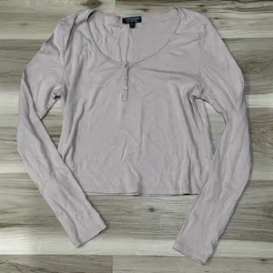 Topshop Light Pink Cropped Button Up Long Sleeve Top Women’s 12 thumbnail 1