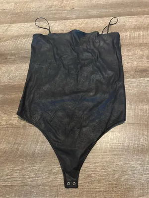 Abercrombie & Fitch Black Faux-Leather Bodysuit with Spaghetti Straps thumbnail 1