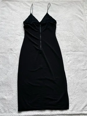 Alice + Olivia Stila Midi Dress 8 Black LBD Side Slit Sparkle Minimalist Party thumbnail 11