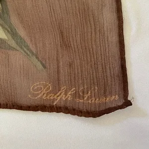 Vintage Ralph Lauren Floral Iris Print Autumnal Brown Silk Chiffon Long Scarf thumbnail 3