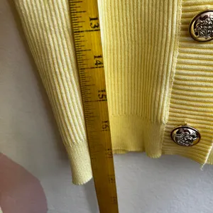 Yellow Ribbed Cardigan Gold Buttons Women’s Small Vintage‎ Inspired Preppy Knit thumbnail 3