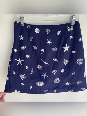 A New Day navy linen seashell nautical wrap skirt skort beach coastal cottage 6 thumbnail 7