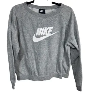 Nike Women's Gray Logo Sweatshirt‎ Rally Crewneck Pullover Athletic Casual Large thumbnail 1
