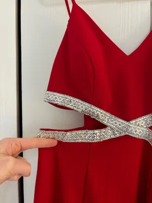 Red David's Bridal Prom Dress Long thumbnail 3