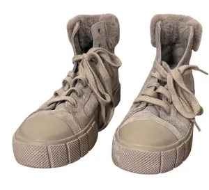 Zara Taupe Suede Faux Fur Trim High Top Platform Sneakers EU 39 US 8 Chunky‎ thumbnail 1