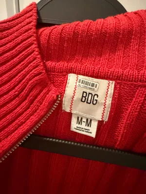 BDG Red Ribbed Full Zip Mock Neck Sweater thumbnail 3