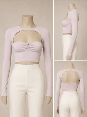 Princess Polly Pink Cutout Ruched Long Sleeve Crop Top Women’s US 4 Y2K thumbnail 2