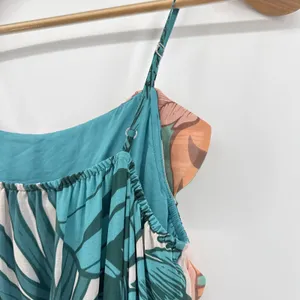 Farm Rio Anthropologie Ruffled Botanical Maxi Dress Tropical Teal‎ Pink Small thumbnail 10