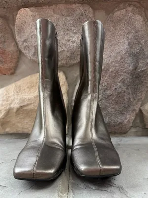 JEFFREY CAMPBELL Jerema Boot In Pewter Square Toe Flared Heel Ankle Zip Up thumbnail 5