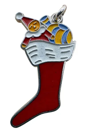 Vintage Wells Sterling Silver Enamel Christmas Stocking Charm Pendant 1.98g‎ thumbnail 1