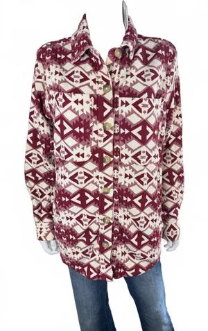 NWTs Ariat Fillmore Shirt Jacket in Burgundy and Cream Aztec Pattern, Size M thumbnail 1