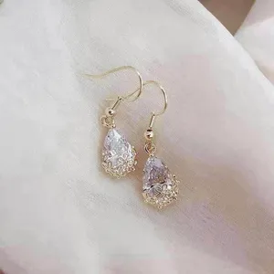 Women's Crystal Teardrop Dangle Drop Earrings Gold thumbnail 3