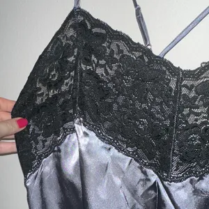 Woman Within Black Lace and Gray Satin Chemise thumbnail 8