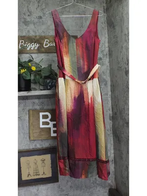 NWT DKNY Abstract Midi V-Neck Belted Dress P5EBTBEK Brush Stroke Brown Multi 6 thumbnail 6
