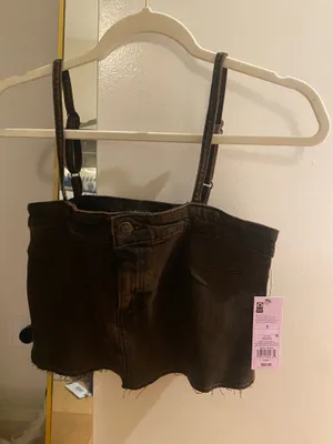 Brown denim crop top wild fable  thumbnail 1