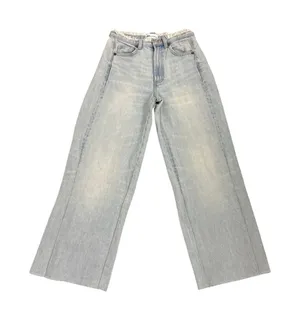 ZARA Vintage Wash Wide Leg Baggy Light Blue Faded Denim Jeans Size 0 thumbnail 1
