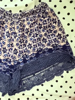Angie Boho Mediterranean Mosaic Smocked High Waisted Festival Shorts M thumbnail 6