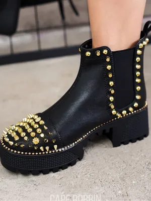 NWOT Cape Robin Pull-on Ankle Booties with Spikes- Black Gold Goth Punk Size 6 thumbnail 3