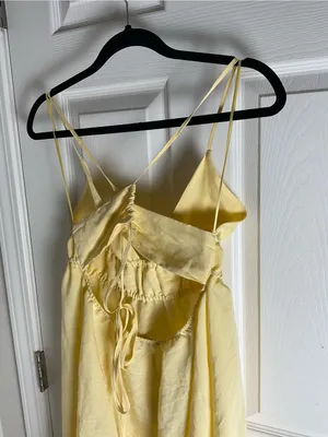 Zara Pastel Yellow Modal Blend Maxi Dress Open Tie Back Smocked Waist Medium thumbnail 6