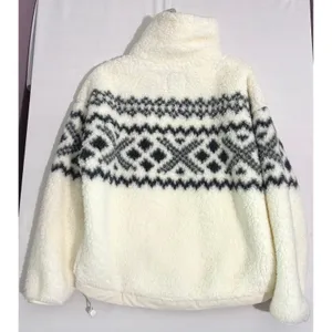 Abercrombie & Fitch Sherpa Fleece Quarter Zip Fair‎ Isle Pullover Cream Small thumbnail 2