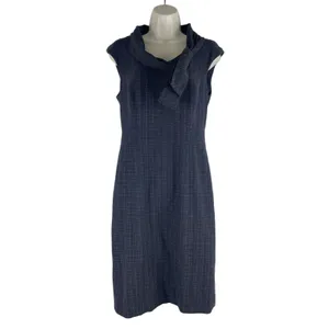 Classiques Entier Check Sheath Dress Bow Neck Gray Brown Size 6 thumbnail 3