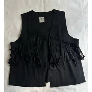 Vocal Women’s Black Sleeveless Fringe Rhinestone Skull Open Front Vest SZ XL EUC thumbnail 5