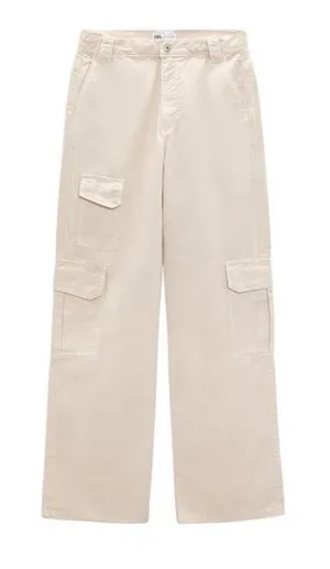 ZARA Wide Leg Cargo Pants in cream NWT thumbnail 1