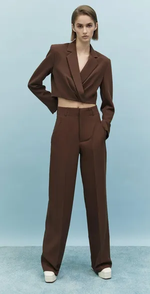 ZARA NWT  Brown CROPPED SHOULDER PAD BLAZER. thumbnail 2