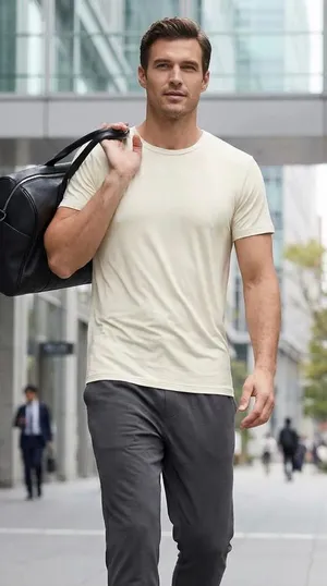 Kickee Pants Men's Short Sleeve Crew Neck Tee in Natural Size Medium Bamboo thumbnail 1